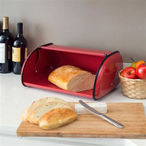 red metal bread box|stainless steel countertop bread box.